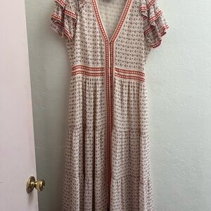 Ulla Johnson Orange and Cream Ruffled Silk Dress